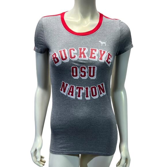 PINK Victoria's Secret Tops - PINK Victoria's Secret OSU Buckeye Nation Gray Red Tee Athletic Small